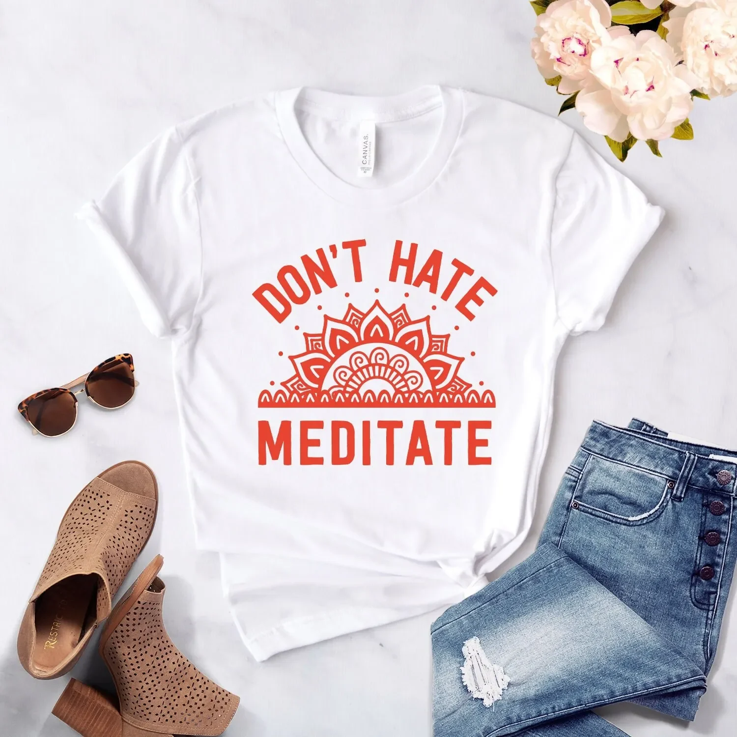 Namaste T Shirt Don Hate Meditate Yoga Gym Mandala Softstyle