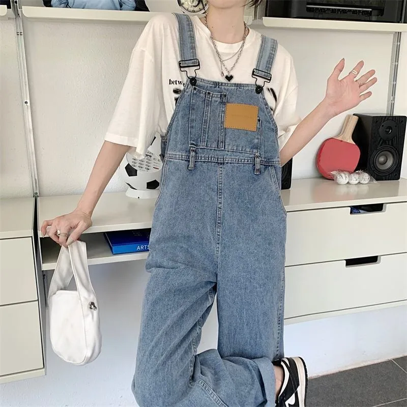 

Джинсовый комбинезон женский 2026: новинка весна-осень, свободный крой, большие размеры, широкие штанины, драпированный, в пол, повседневный уличный стиль