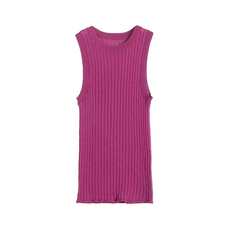 

Women's new fashion solid casual versatile slim short O-neck knitted vest T-shirt retro sleeveless women's vest chic top Skazi