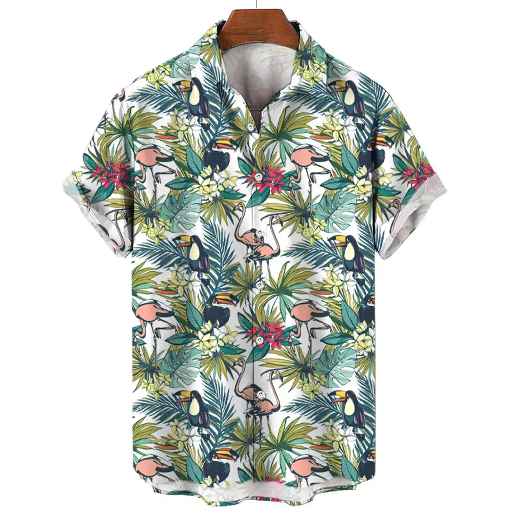 

Гавайская Мужская рубашка, Повседневная футболка с коротким рукавом, принтом Toucan, воротник с лацканами, топы, оригинальная Мужская футболка, блуза оверсайз на пуговицах