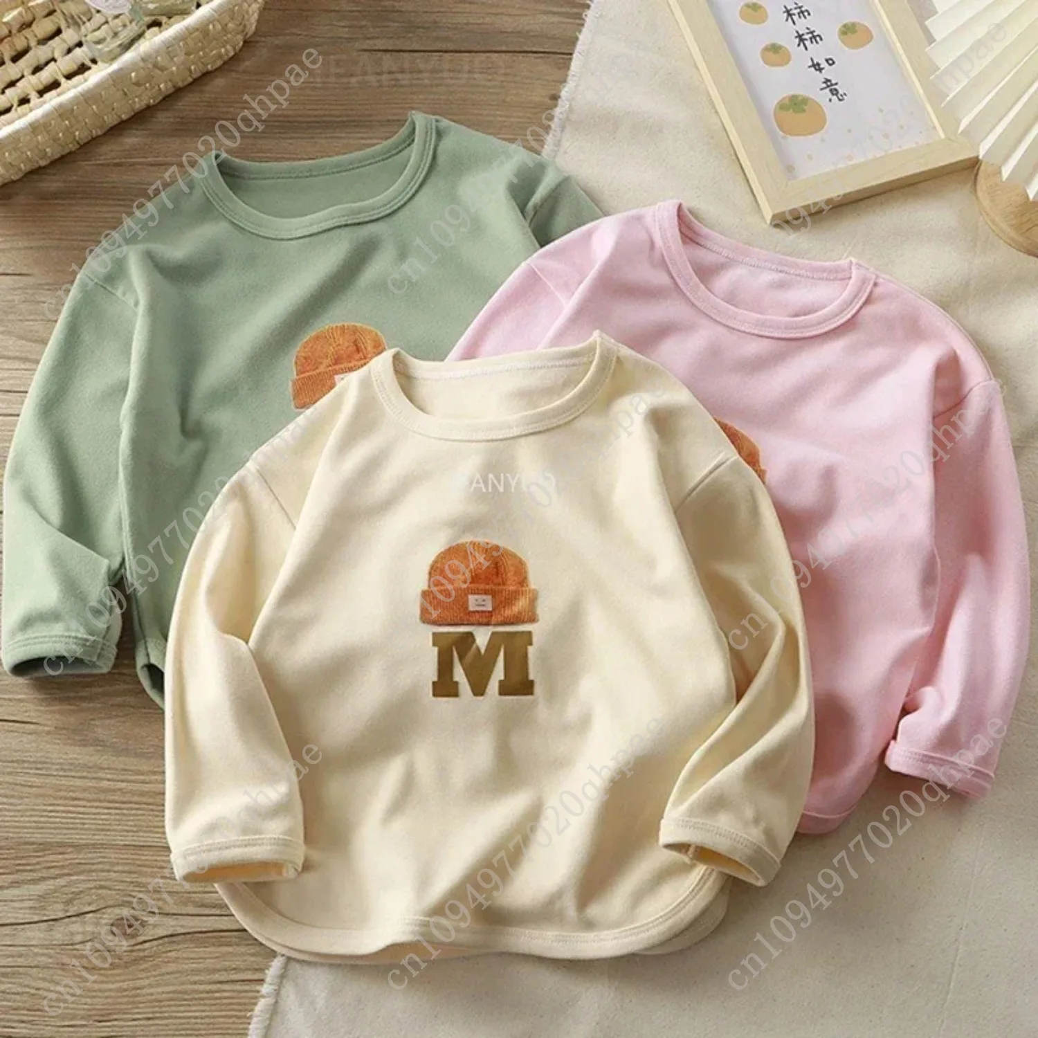 1-10Years الطفل قاعدة قميص جولة الرقبة الدافئة الفتيان الفتيات ملابس الربيع طويلة الأكمام المحملة الأطفال المخملية عالية المرونة قميص دافئ