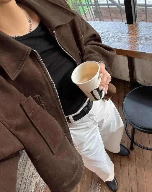 Fashion Women's Clothing Autumn and Winter New Long Sleeved Suede Jacket Brown 2025 New Small Suit Zipper Top Jacket