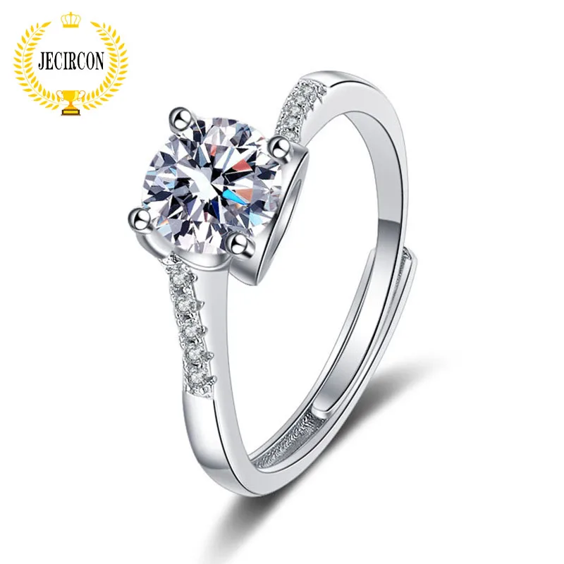 

JECIRCON 925 Sterling Silver Ring for Women 4 Prong Bull Head Heart-shaped 1ct Moissanite Open Diamond Ring Factory Wholesale