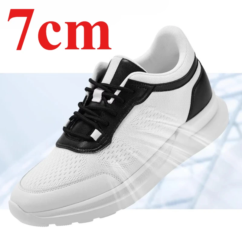 

Invisible Inner Height Increasing Shoes Men's 7cm Elevator Casual Sneakers White Shoes Mesh Fabric Breathable Sports Board Shoes