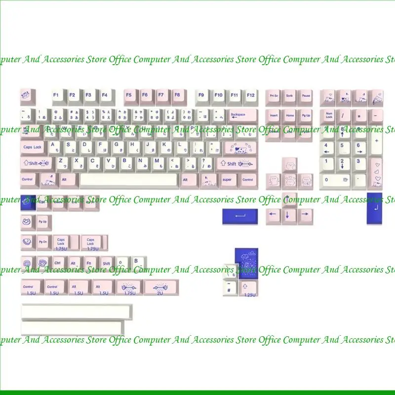 

U55C 145 PCS Pussycat Theme Keycaps Thermal Sublimation Craft Pink for Most Mechanical Keyboard for Girls Gift