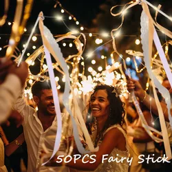 50pcs Led Fairy Glow Wedding Stick Silk Fairy Stick With Bell Wands For Wedding Cheering Favors Birthday Party Prop Gifts