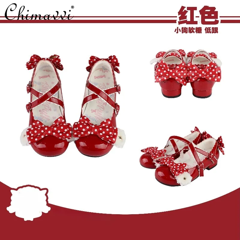 

Sweet Girl Lolita Plush Ears Cute Bowknot Single Shoes Kawaii Student Elegant Princess Mary Jane Shoes Low Heel Pumps Women