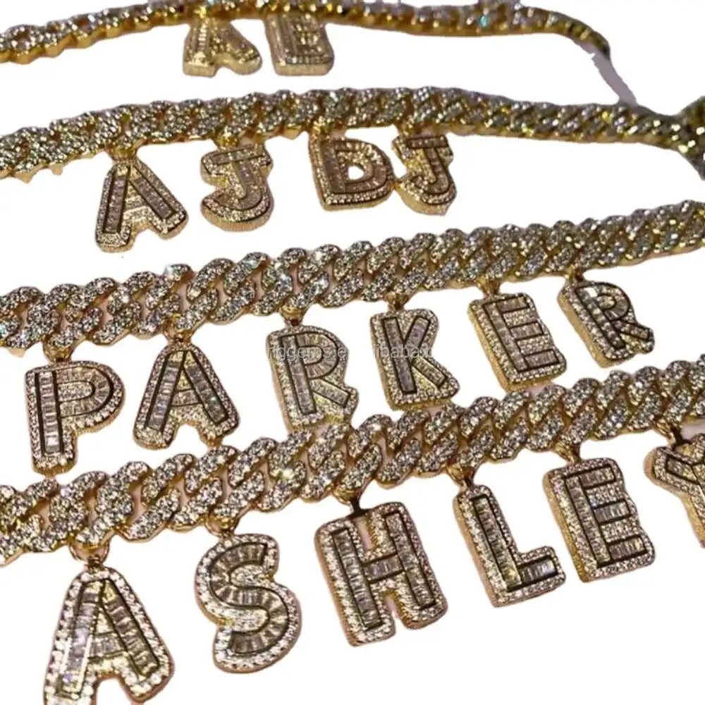 Luxury Lifeng Selling 18mm Width Two Rows 925 Silver Gold Plated Vvs Moissanite Hip Hop Jewelry Fulliced Out Diamond Cuban Chain