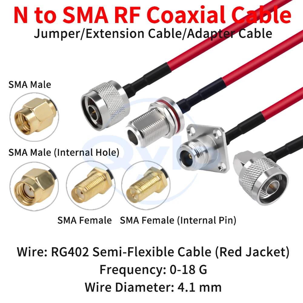 

Кабель N-SMA RG402, красный, полугибкий, высокочастотный, радиочастотный, с разъемами N-SMA (штекер/гнездо), удлинитель SMA/N, 18G (1 шт.)