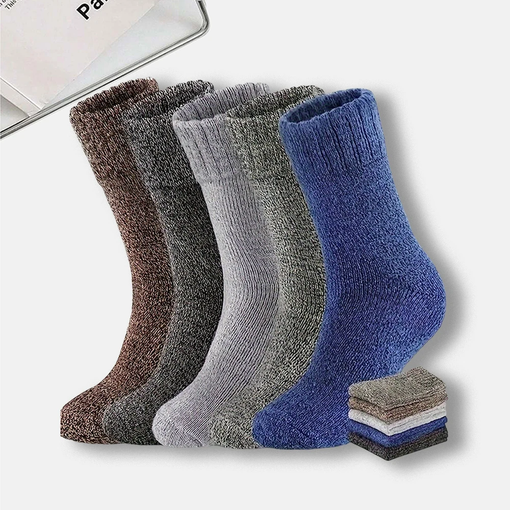 5 Pairs Men Winter Plush Socks Fashionable Versatile Multi-color Minimalist Socks Comfortable Lightweight Soft Mid Length Socks