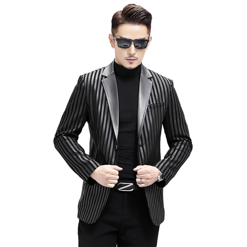 

Batmo 2024 new arrival spring high quality sheepskin jackets men,men's real leather striped blazer men plus-size M-4XL GBN8113