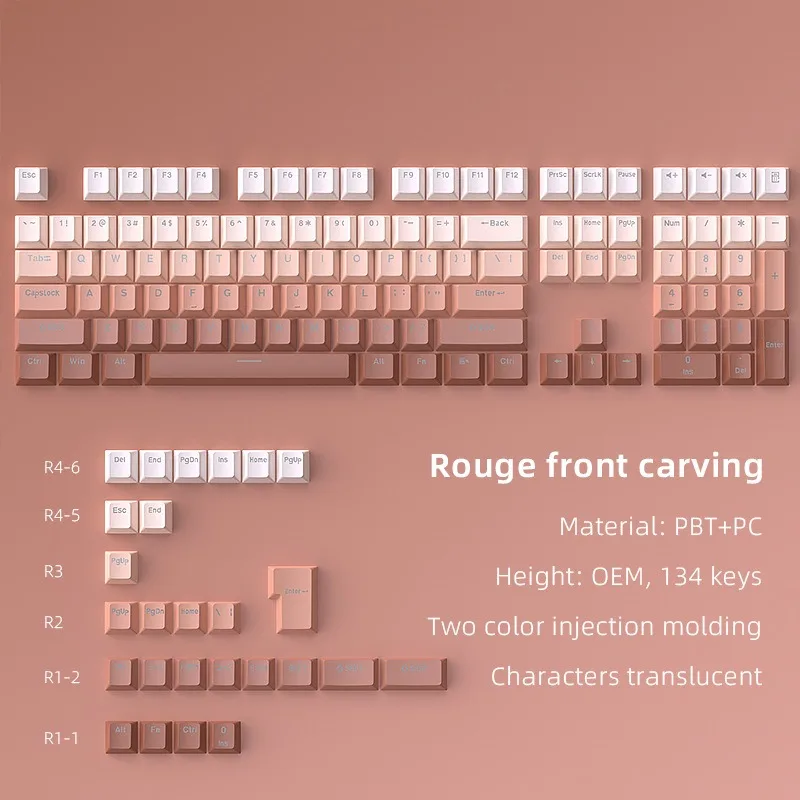 

EOENKK Rouge Transparent Keycap PBT small set of 134 key DIY two color injection molding 0EM height keycap