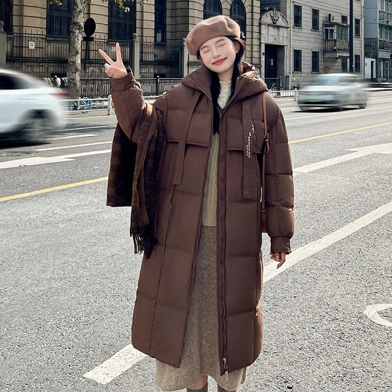 Oversized Long Parkas Warm Winter Women\'s Clothing Thicken Down Cotton Over-the-knee Puffer Jacket Winter Cold Coat Super Hot