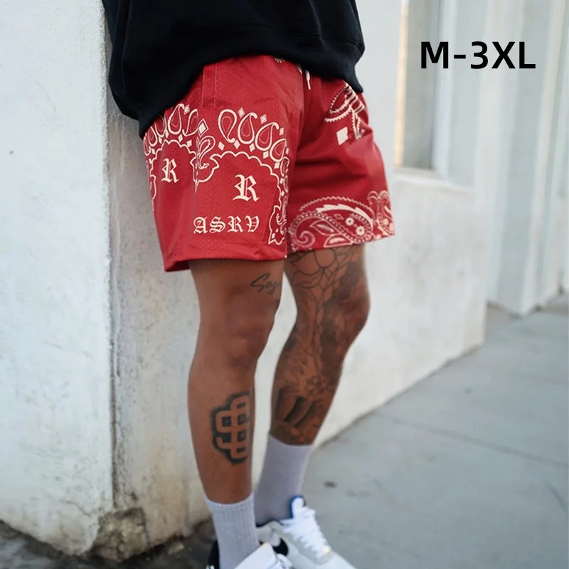 Summer Men Beach Shorts 3XL 2XL Style Print Hollow Out Quick Dry Sports Shorts Red Many Color Loose Casual Pants For Young Men