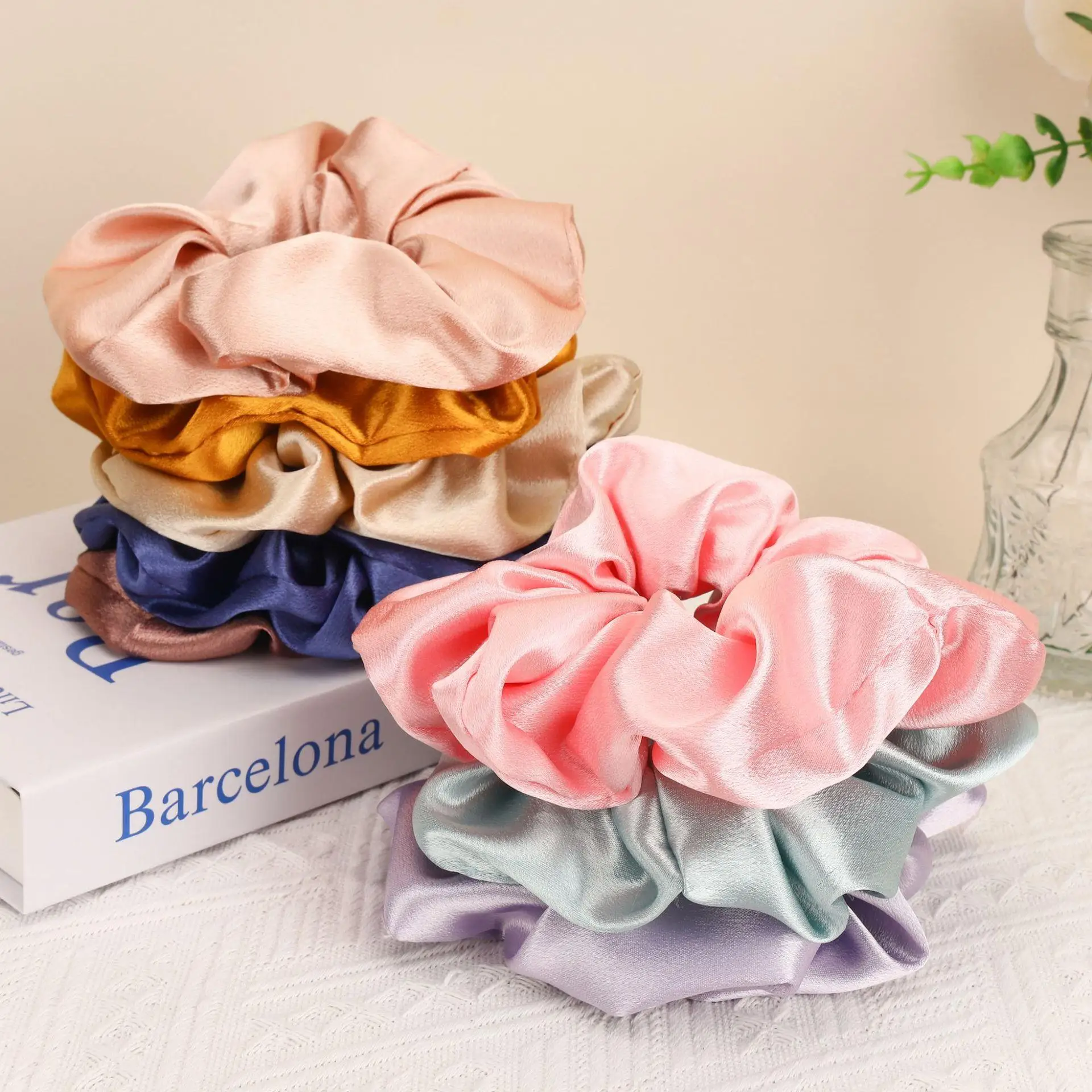 

Women Silk Satin Scrunchies Bright Color Korean Girls Elastics Hair Band Ponytail Holder Hair ties Headwear Hair accessories