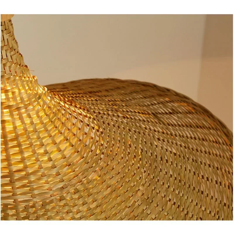 MoModern Chinese Style Bamboo Chandelier Tea Room Rattan Hand-woven Lamps Creative Straw Hat Chandelier Woven Bamboo Lamp