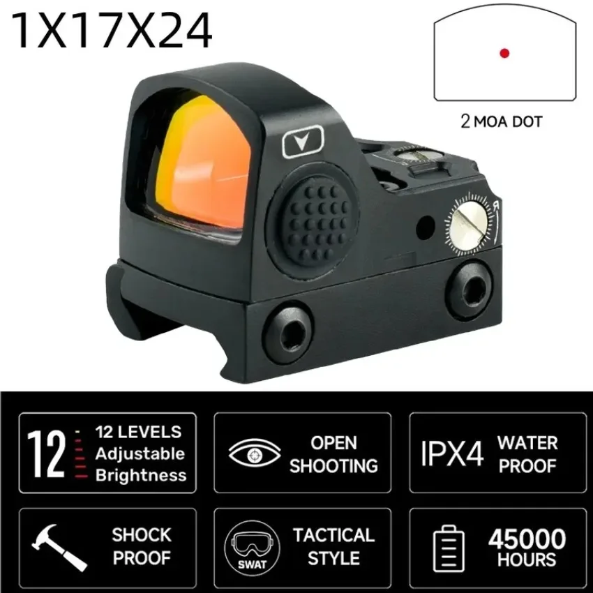 1X17X24 Tactical Red Dot Sight Optic Reflex Dot Scope Low Energy Consumption with Motion Sensor&Auto Shutdown for Pistol Airsoft