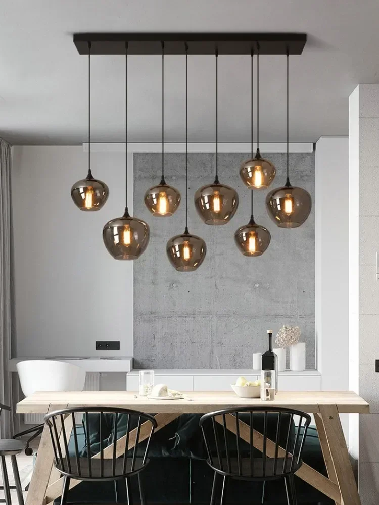 Grey Glass Pendant Light Creative Personality Bar Pendant Lamp Dining Room Cafe Industrial Chandelier Home Decoration Lights