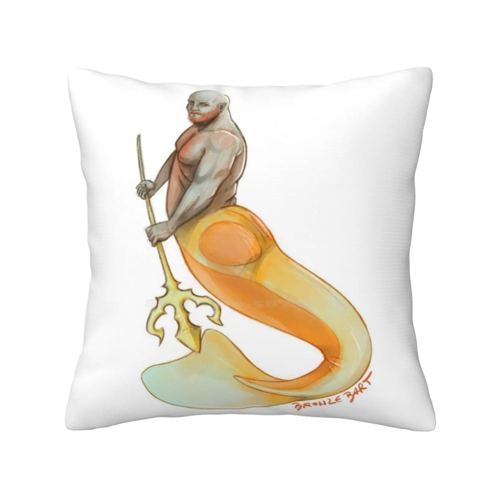 Merman – Orange Funny Cute Decor Square Pillowcase Merman Orange Bronze Beard Mermay