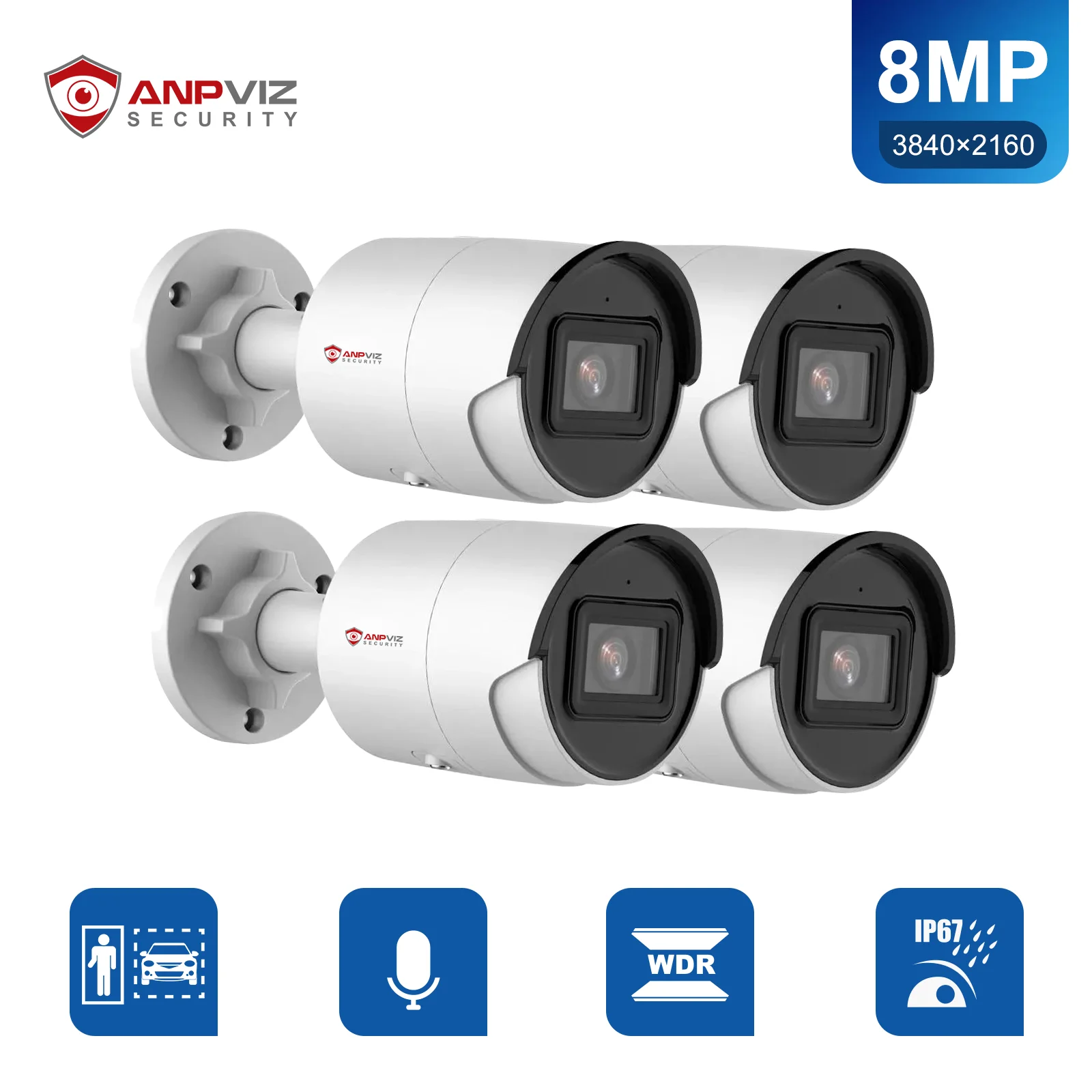 4PC Anpviz OEM DS-2CD2087G2-LU 4K POE IP Camera Bullet Outdoor Security Camera CCTV IR 30M F1.6 VCA MD 2.0 130db WDR H.265+ IP67