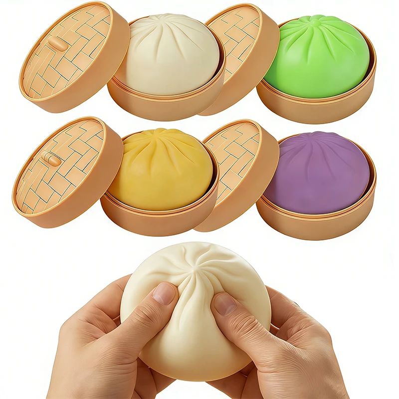 

Реалистичная игрушка-антистресс в виде пельменя с бамбуковой пароваркой, мягкая игрушка-фиджет из TPR в виде шарика из теста, забавный креативный подарок