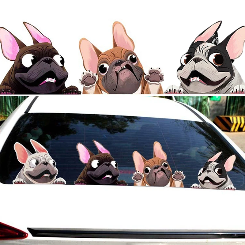 Car Cartoon Dog Stickers French Bulldog Side Windows Windscreen Vinyl Decal Waterproof Creative Auto Styling Decoration 12*14cm