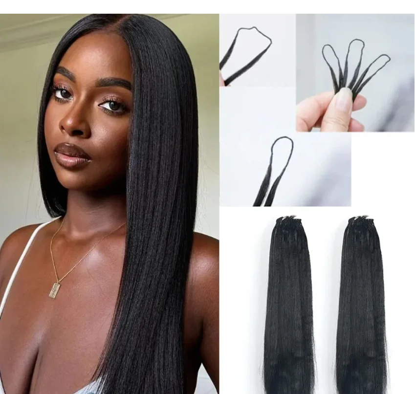 

Натуральные микро-накладные пряди из человеческих волос, прямые, из натуральных необработанных человеческих волос, с микро-петлями, для женщин, 60 прядей/упаковка