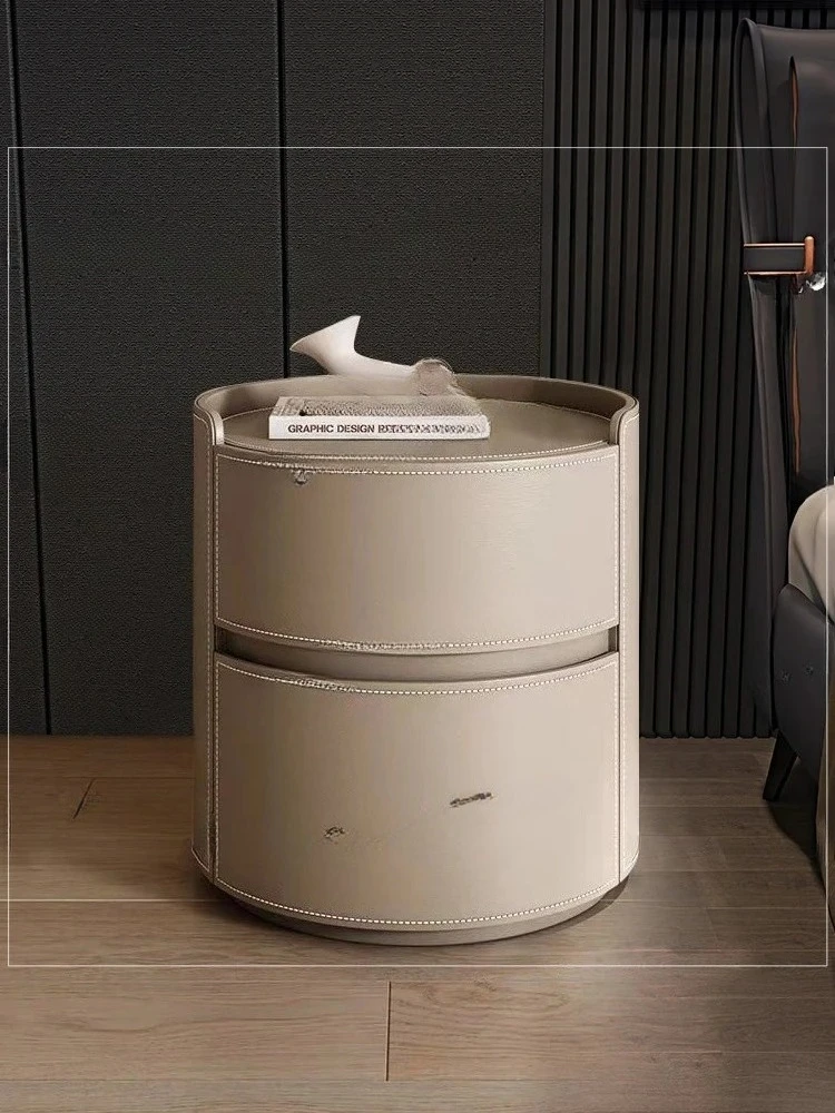 Round Compact Bedroom, Stand Lamp, Luxury Model Creative Minimalist Style, Saddle Leather Material,