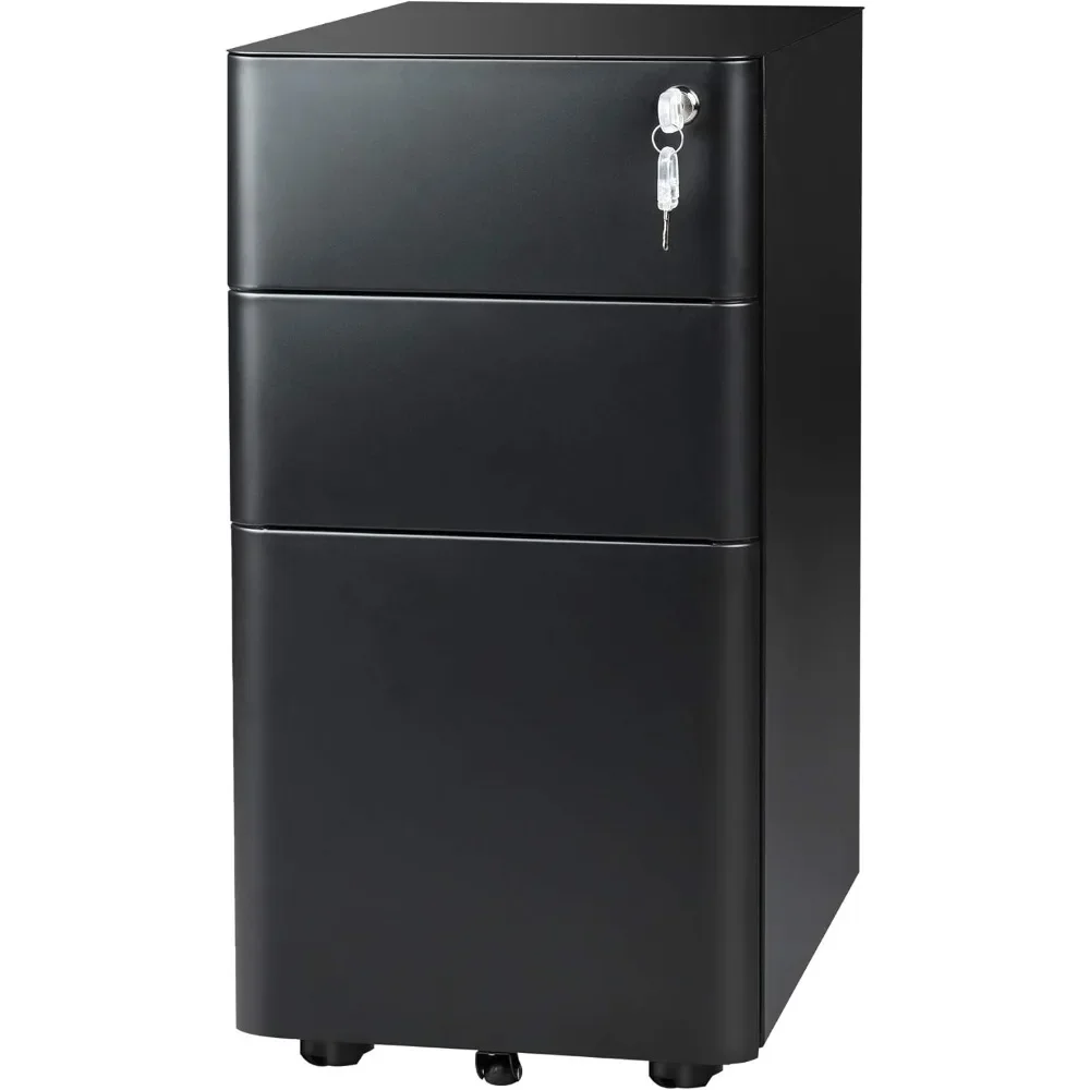 

3-Drawer Slim File Cabinet, Vertical Filing Cabinet, Fully Assembled Except Casters, Black