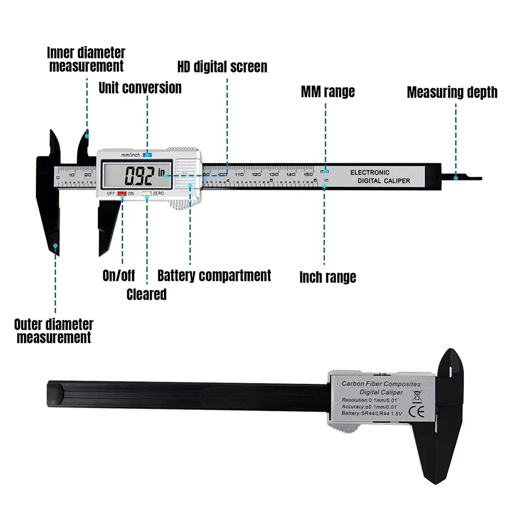 150mm 100mm Electronic Digital Caliper Carbon Fiber Dial Vernier Caliper Gauge Micrometer Measuring Tool Digital Ruler