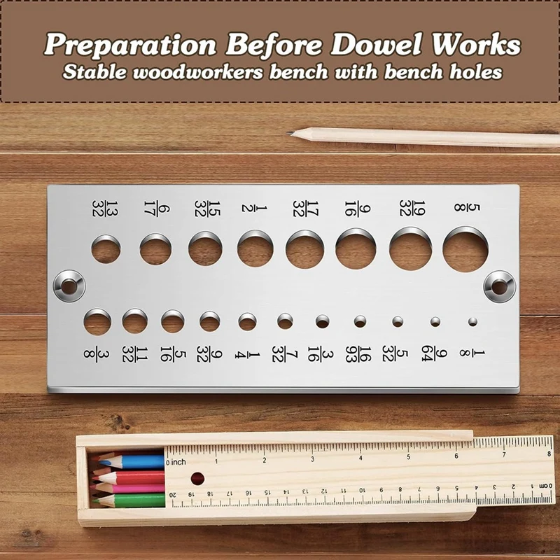 

1 Piece Steel Dowel Plate Wood Dowel Rod Maker Dowel Plate Silver Metal With 19 Holes From 1/8 Inch To 5/8 Inch For Woodworking