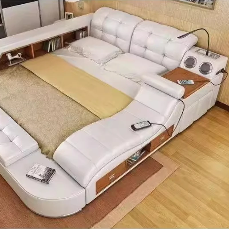 Massager Multifonction Bed Leather Double Minimalist Storage Bed Modern Tatami Lit Intelligent Multifonctions House Accessories