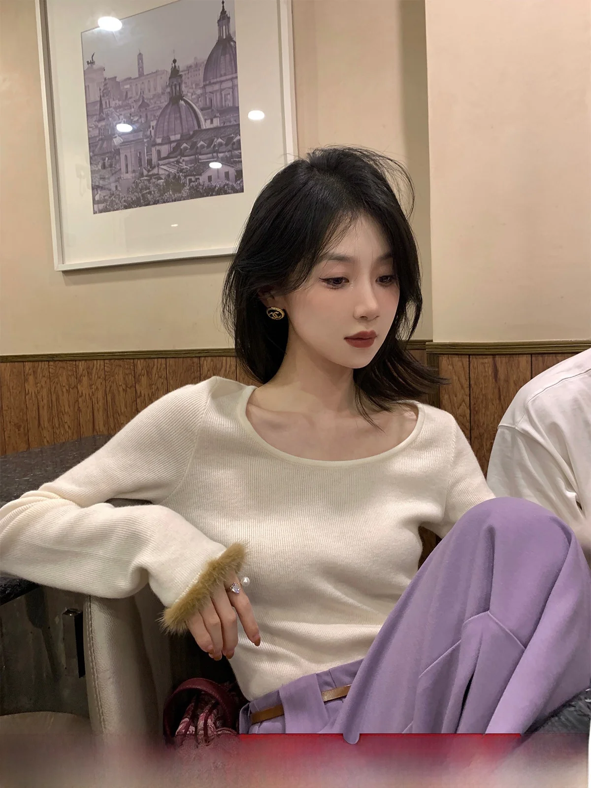 

Новый женский вязаный свитер на весну-осень с вставками из меха норки, повседневный, приталенный, с длинными рукавами