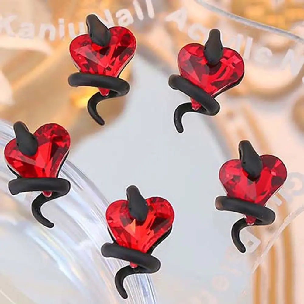 5Pcs/set DIY Nail Charms Heart Snake Nail Decorations Snake Twisting Heart Diamond Heart Snake Nail Rhinestones