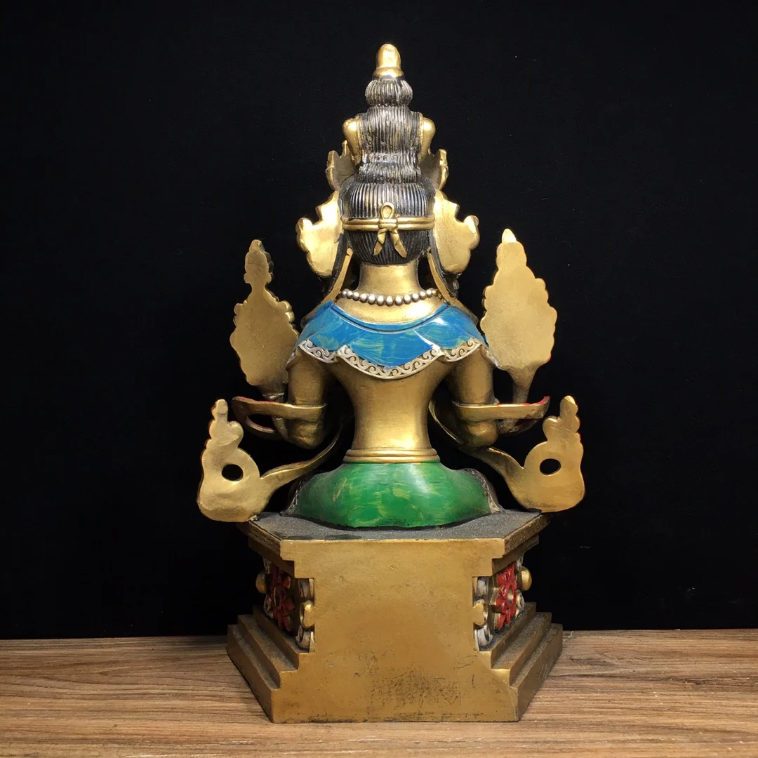 Imitating antique metal Buddha statues Pure copper painted Maitreya Buddha Length 21 cm, width 14 cm, height 30 cm, weight 2310