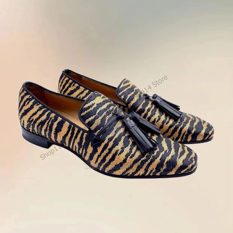 

Mixed Color Animal Print Tassels Decor Loafers Fashion Slip On Men Shoes Luxurious Handmade Party Feast Banquet Men Casual Shoes