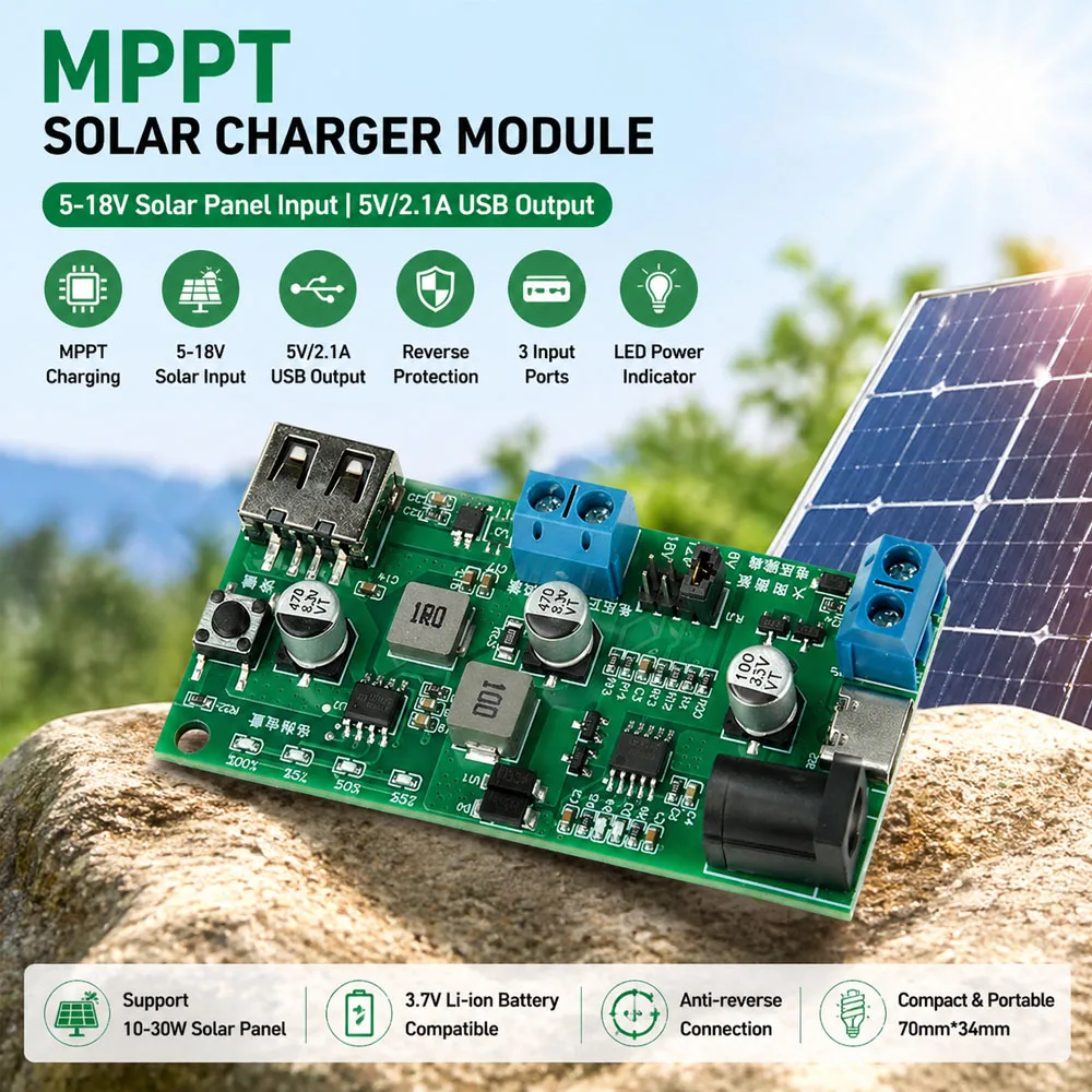 MPPT Solar Charger Control Board DC5-18V 2.5A Solar Panel Regulator Module Type-C DC5V USB for 3.7V 18650 Lithium Battery Charge