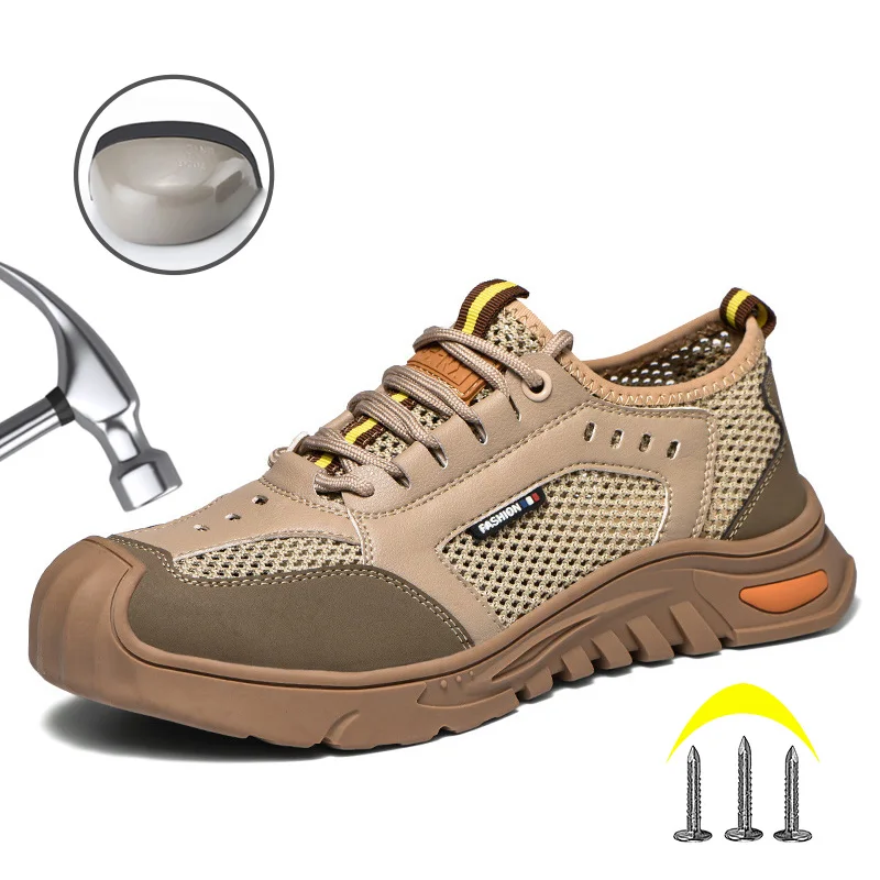 

Summer Breathable Safety Shoes Men Lightweight Steel Toe Anti-smash Stab-proof Work Boots Indestructible Safety Protection Shoes