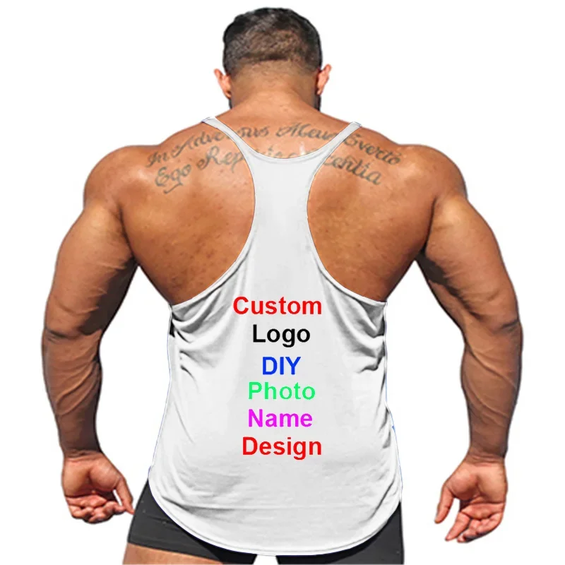 DIY Logo Photo Name Design Customized Summer Fitness Mens Gym Clothing Bodybuilding Stringer Tank Top Cotton Sleeveless Shirt