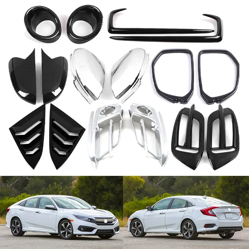 For 2016-2021 Honda Civic 10th Gen Rearview Mirror Cover Trim Eyebrow Fog Light Window Shutter