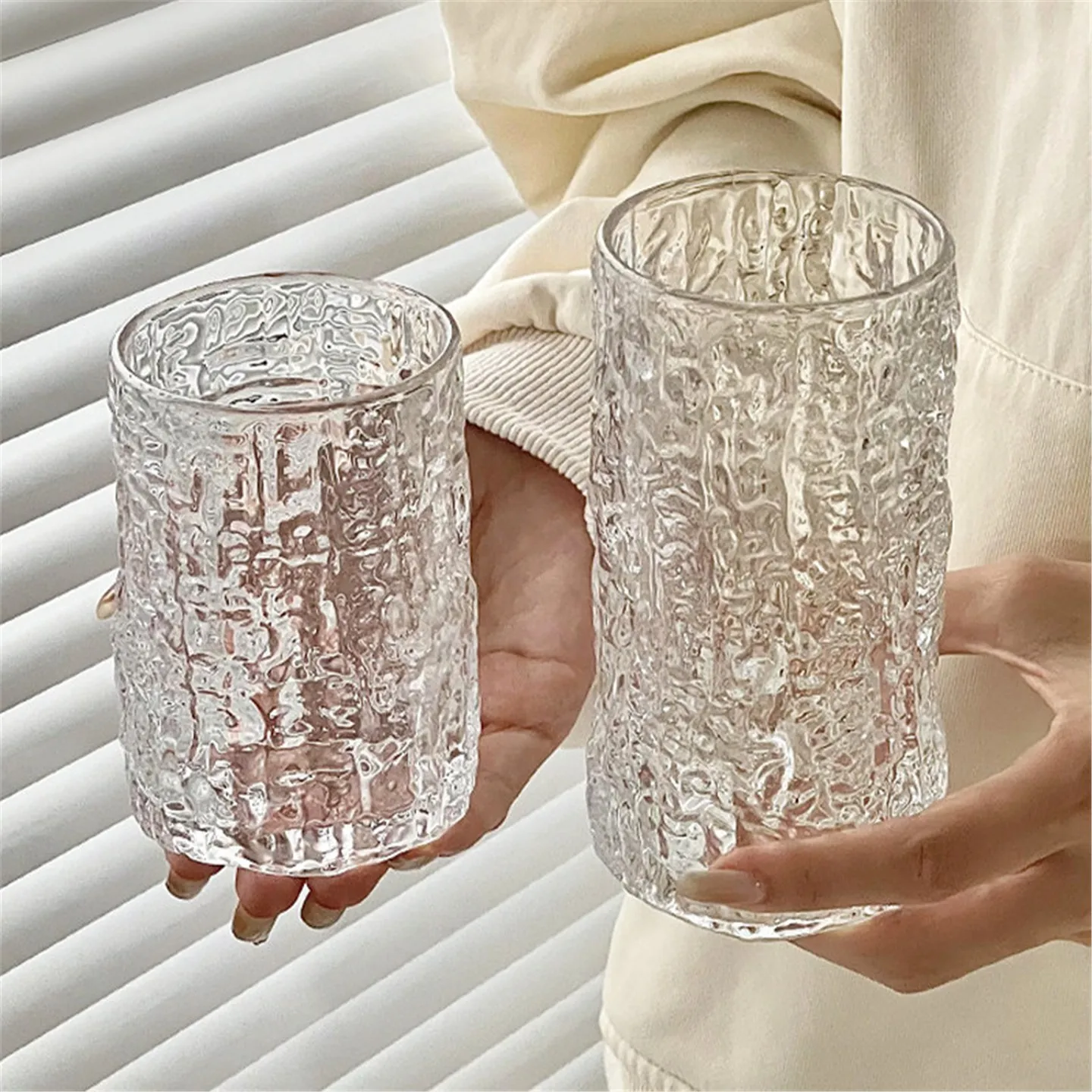 Women's Glass Beer Cup Rustic Treebark Design Ins Style Beverage Cup Home Use Water Glass Wine Glass Coffee Cup Popular Online