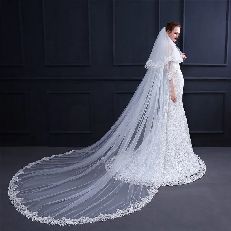 

Lace Appliques Two Layer Bridal veils Velo de novia Wedding accessories Sexy Cathedral Wedding Veil Casamento
