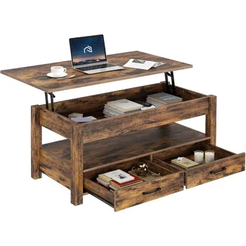 Çekmeceli ve Gizli Bölmeli Kaldırma Üstü Sehpa, Ahşap Kaldırma Masalı Retro Orta Sehpa, Cafe Mobilyaları