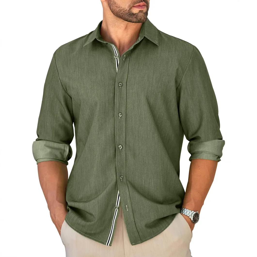 

Men's Casual Button-Up Long Sleeve Shirt No Pilling Stretch Wrinkle-Free Formal Shirts And Blouses