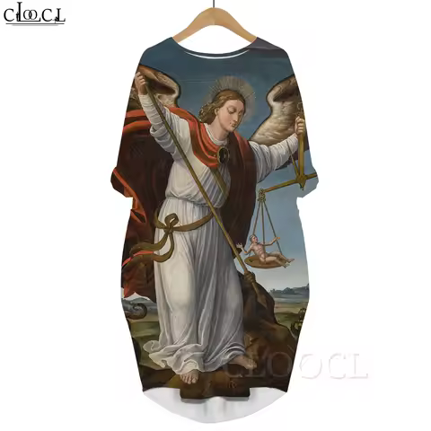 CLOOCL Fashion Dress Ancient Mythical Angel 3D Printed Loose Dress Evening Dresses Long Sleeve Pocket Dress Aesthetic Clothes