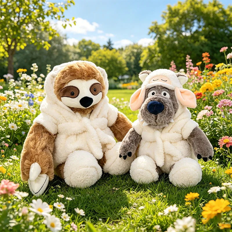 35CM Creative Cartoon Design Sloth Wolf with Cute Pajamas Plush Toys Soft Fairy Tale Animal Plushie Kid Accompany Birthday Gifts