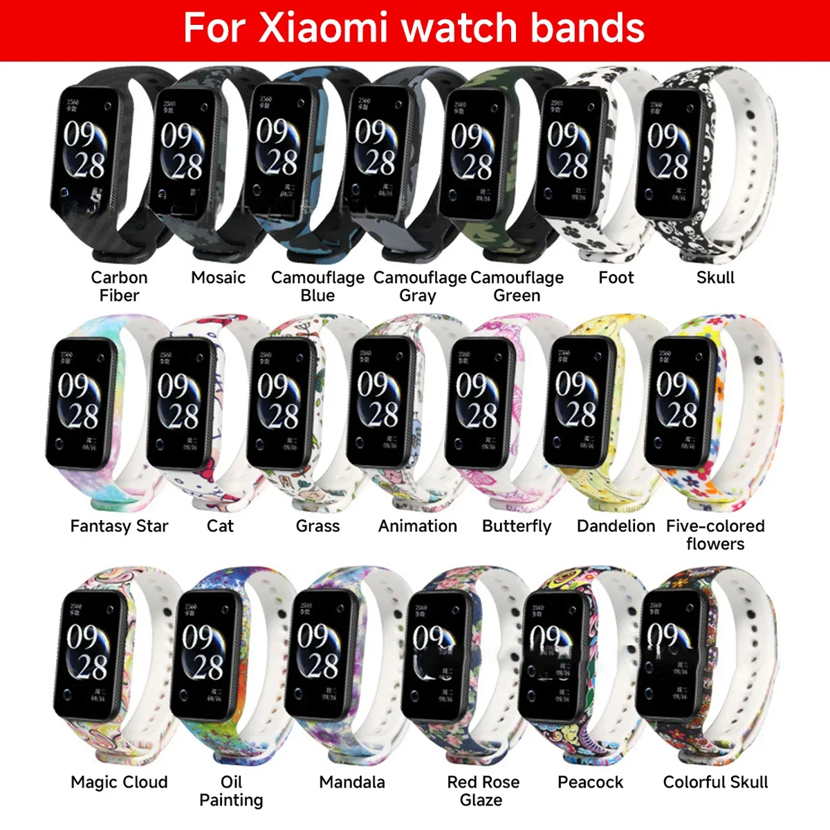 Printed Silicone Strap for Redmi Watch 2 Smart Band Replacement Band Bracelet for Mi Band 8 Active Smart Wristband Correa Belt
