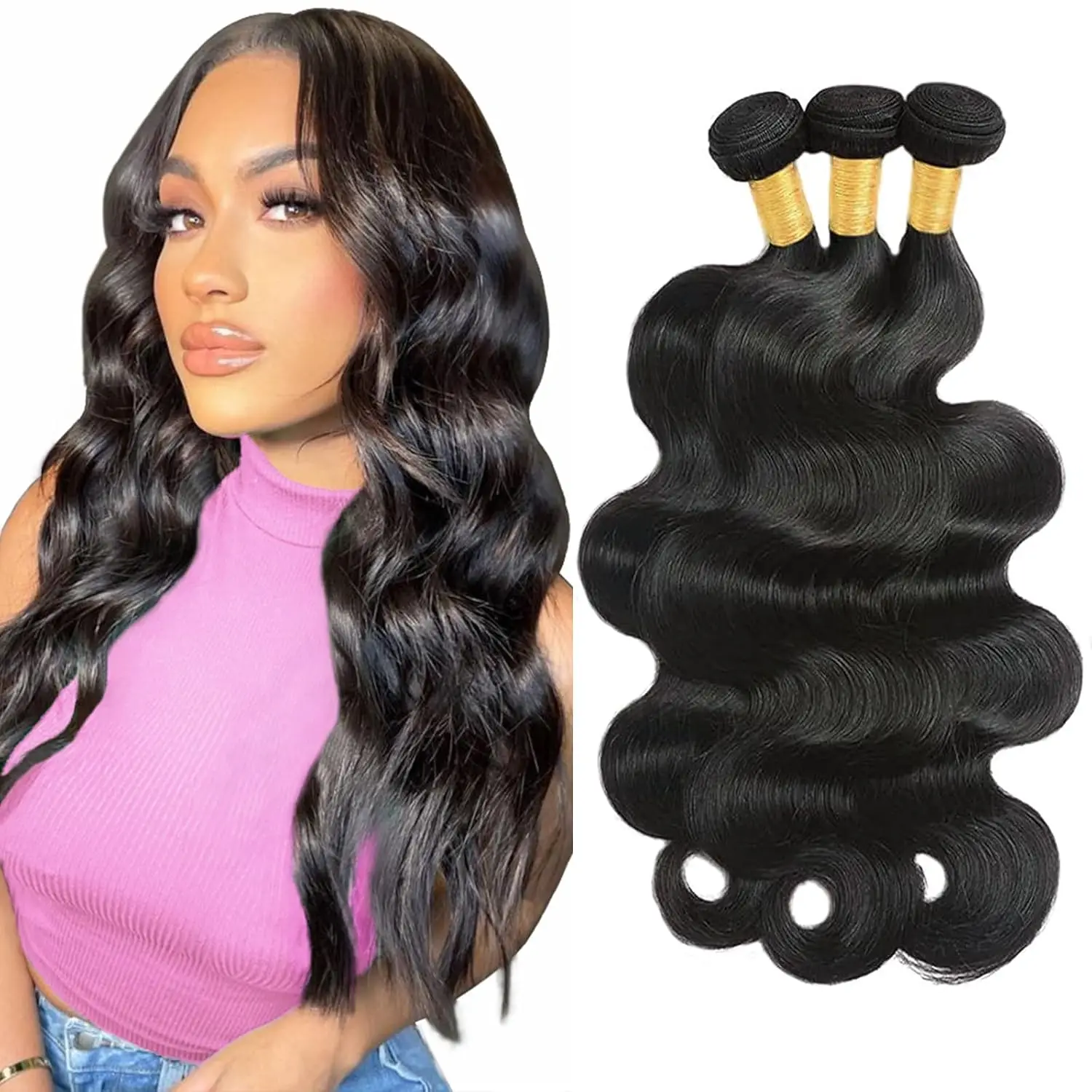 Ulrica Body Wave Bundles 100% Human Hair Extensions Weaves 30 Inch Brazilian Remy Double Weft Water Wave Bundles Human Hair