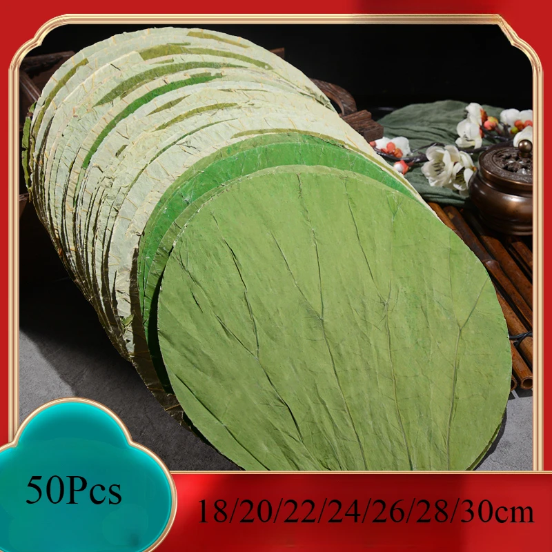 50 Pcs Natural Dried Lotus Leaves Disc for Outdoor Kitchen Food Tray Glutinous Rice Chicken Making Kitchen Accessories