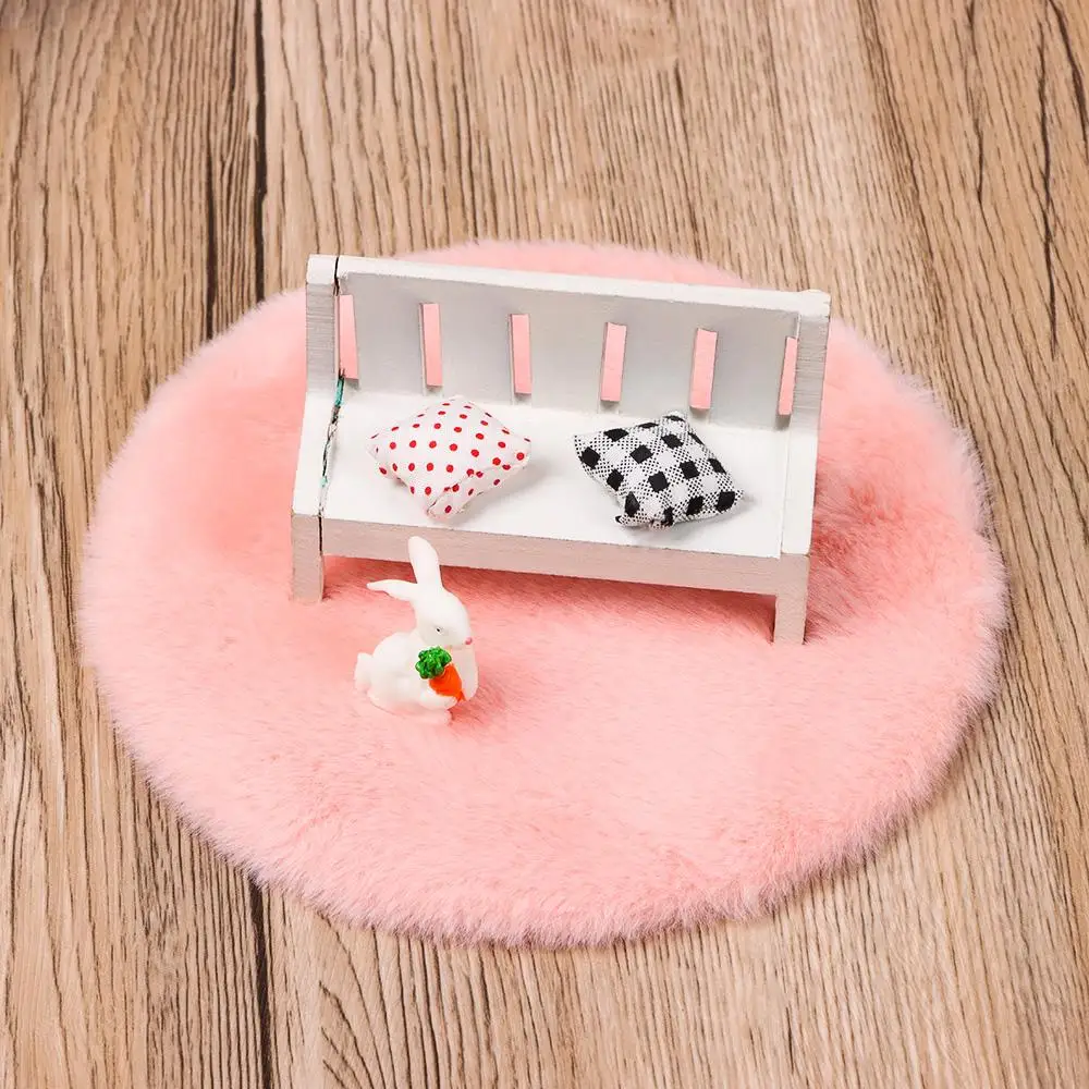 1/12 Scale Nordic Style Photo Props Doll Accessories Dollhouse Plush Carpet Miniature Hairy Rug Mini Floor Mat